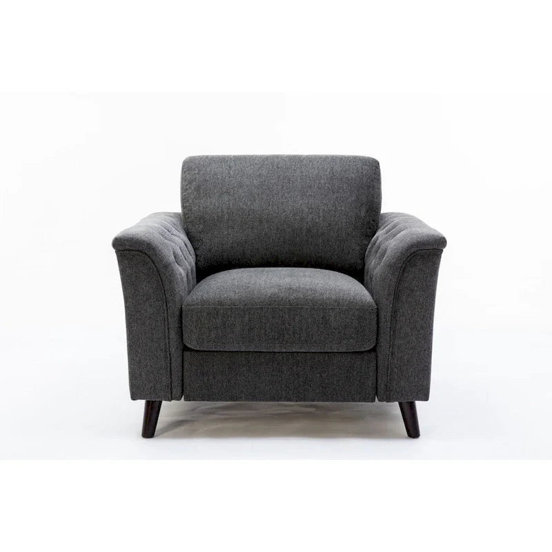 Sen - Fauteuil canapé d'appoint 37 pouces, accoudoirs capitonnés, rembourré, lin gris, bois massif