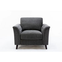 Sen - Fauteuil canapé d'appoint 37 pouces, accoudoirs capitonnés, rembourré, lin gris, bois massif
