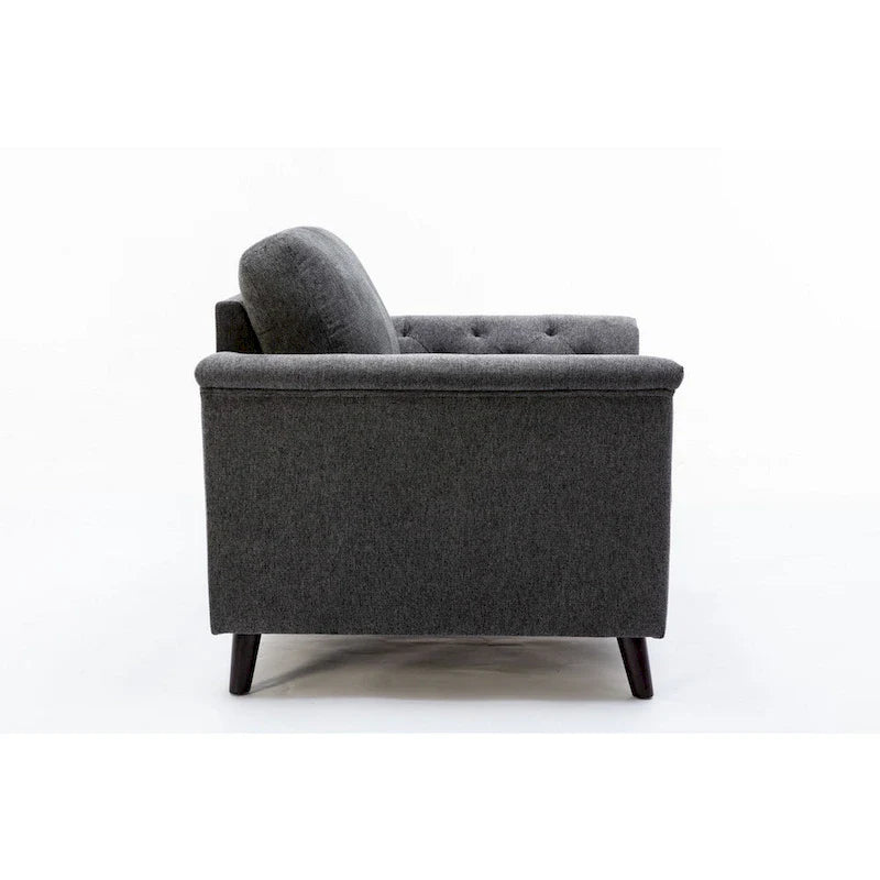 Sen - Fauteuil canapé d'appoint 37 pouces, accoudoirs capitonnés, rembourré, lin gris, bois massif