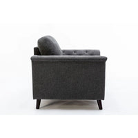 Sen - Fauteuil canapé d'appoint 37 pouces, accoudoirs capitonnés, rembourré, lin gris, bois massif