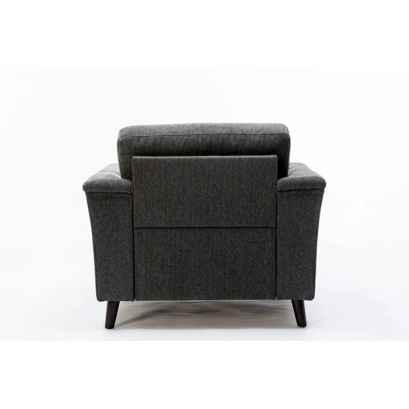 Sen - Fauteuil canapé d'appoint 37 pouces, accoudoirs capitonnés, rembourré, lin gris, bois massif