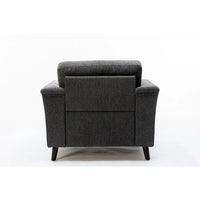 Sen - Fauteuil canapé d'appoint 37 pouces, accoudoirs capitonnés, rembourré, lin gris, bois massif