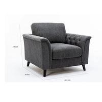 Sen - Fauteuil canapé d'appoint 37 pouces, accoudoirs capitonnés, rembourré, lin gris, bois massif