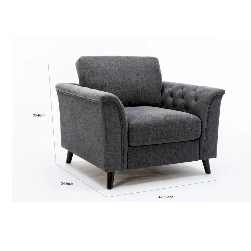 Sen - Fauteuil canapé d'appoint 37 pouces, accoudoirs capitonnés, rembourré, lin gris, bois massif