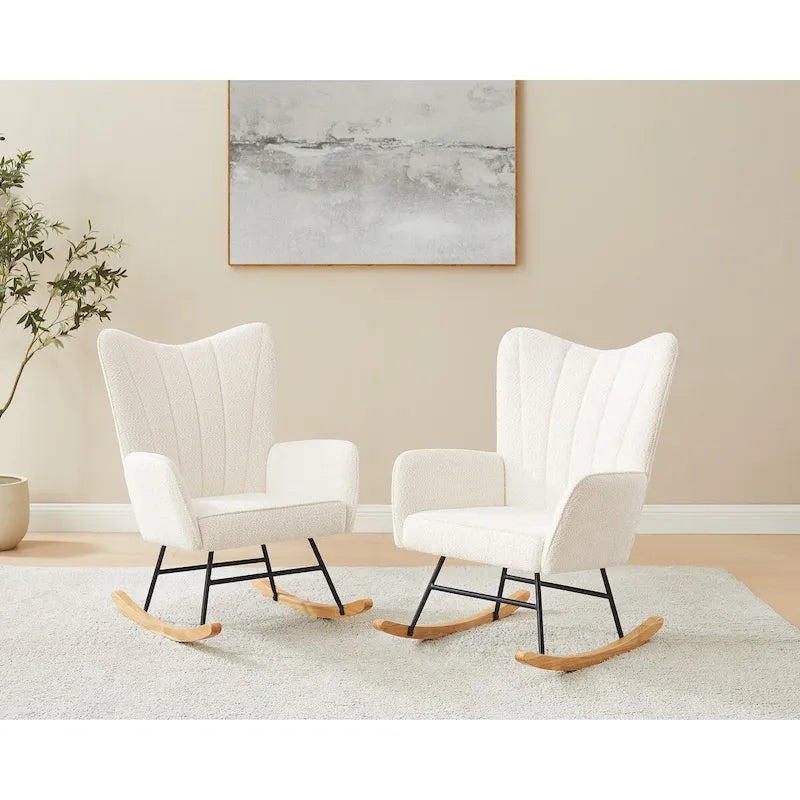 Chaise berçante de chambre d'enfant VANOMi 26,77 po de large en bouclé rembourrée avec pieds en bois (lot de 2)