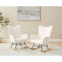 Chaise berçante de chambre d'enfant VANOMi 26,77 po de large en bouclé rembourrée avec pieds en bois (lot de 2)