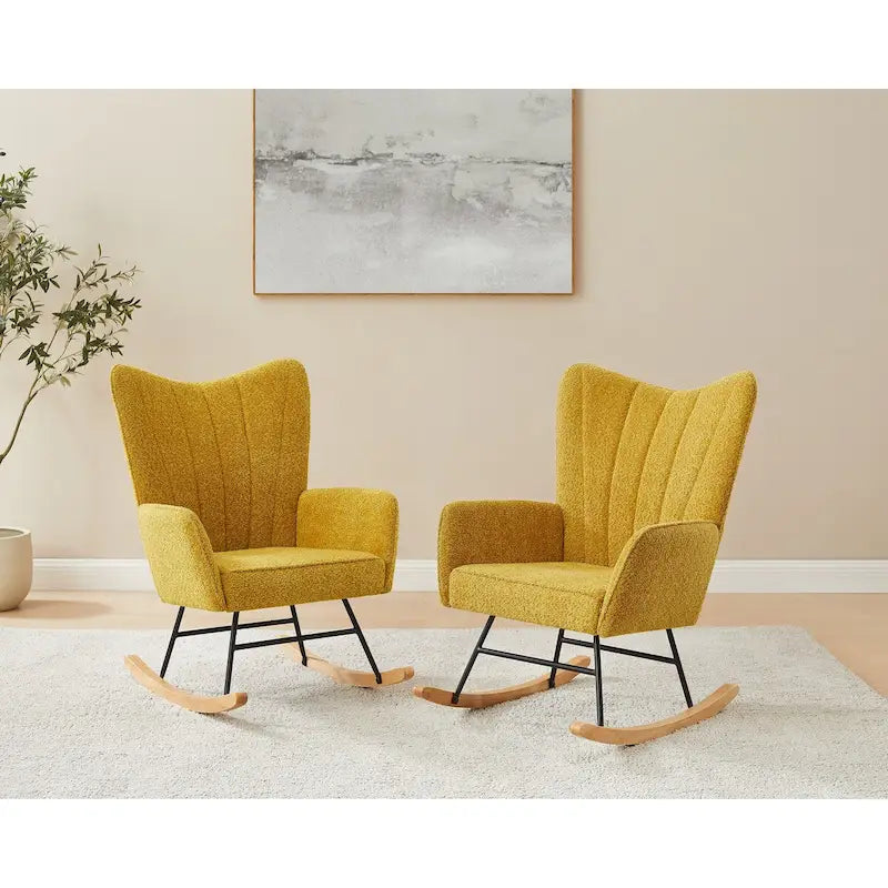 Chaise berçante de chambre d'enfant VANOMi 26,77 po de large en bouclé rembourrée avec pieds en bois (lot de 2)