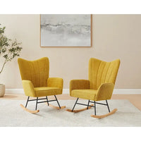 Chaise berçante de chambre d'enfant VANOMi 26,77 po de large en bouclé rembourrée avec pieds en bois (lot de 2)