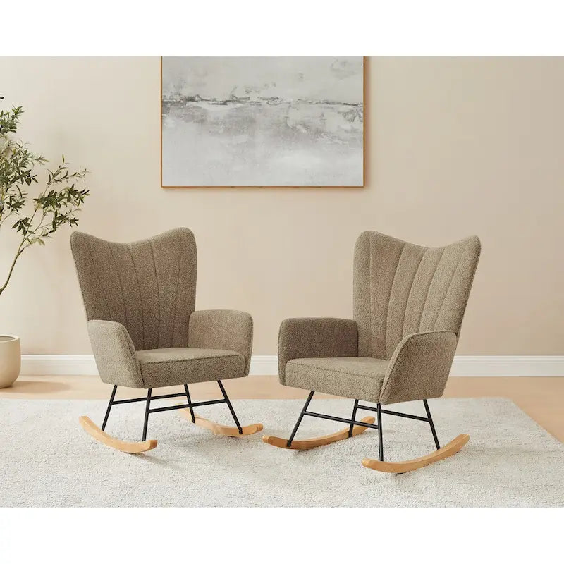 Chaise berçante de chambre d'enfant VANOMi 26,77 po de large en bouclé rembourrée avec pieds en bois (lot de 2)