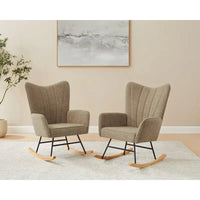 Chaise berçante de chambre d'enfant VANOMi 26,77 po de large en bouclé rembourrée avec pieds en bois (lot de 2)