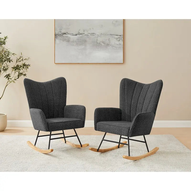 Chaise berçante de chambre d'enfant VANOMi 26,77 po de large en bouclé rembourrée avec pieds en bois (lot de 2)