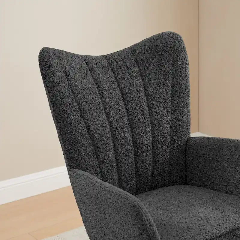 Chaise berçante de chambre d'enfant VANOMi 26,77 po de large en bouclé rembourrée avec pieds en bois (lot de 2)