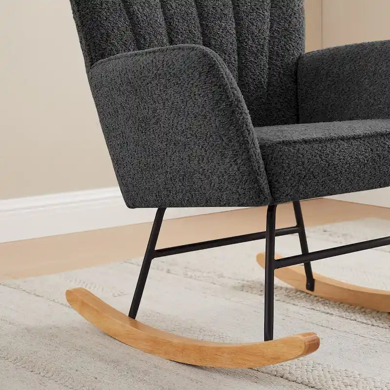 Chaise berçante de chambre d'enfant VANOMi 26,77 po de large en bouclé rembourrée avec pieds en bois (lot de 2)