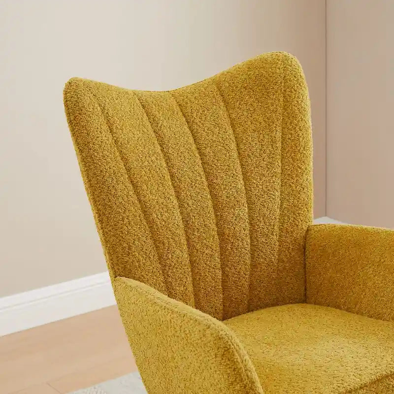 Chaise berçante de chambre d'enfant VANOMi 26,77 po de large en bouclé rembourrée avec pieds en bois (lot de 2)