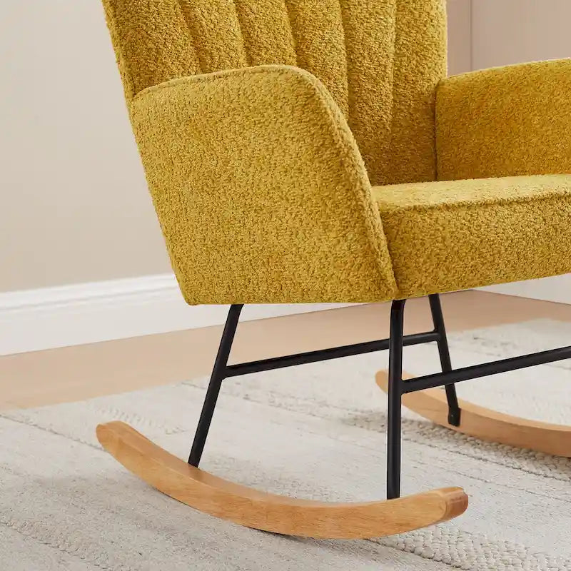 Chaise berçante de chambre d'enfant VANOMi 26,77 po de large en bouclé rembourrée avec pieds en bois (lot de 2)