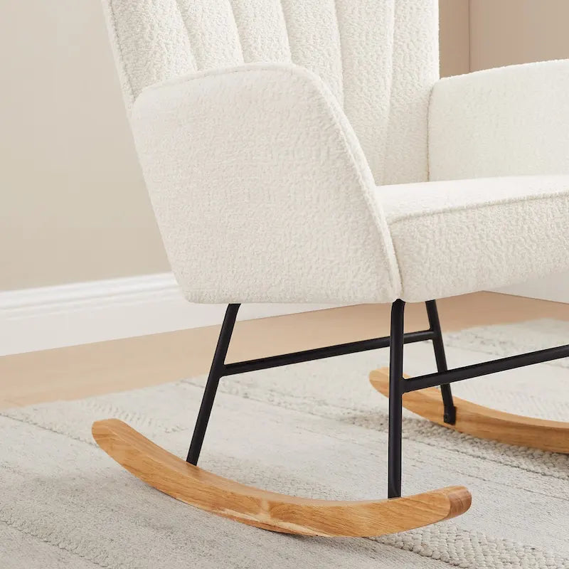 Chaise berçante de chambre d'enfant VANOMi 26,77 po de large en bouclé rembourrée avec pieds en bois (lot de 2)