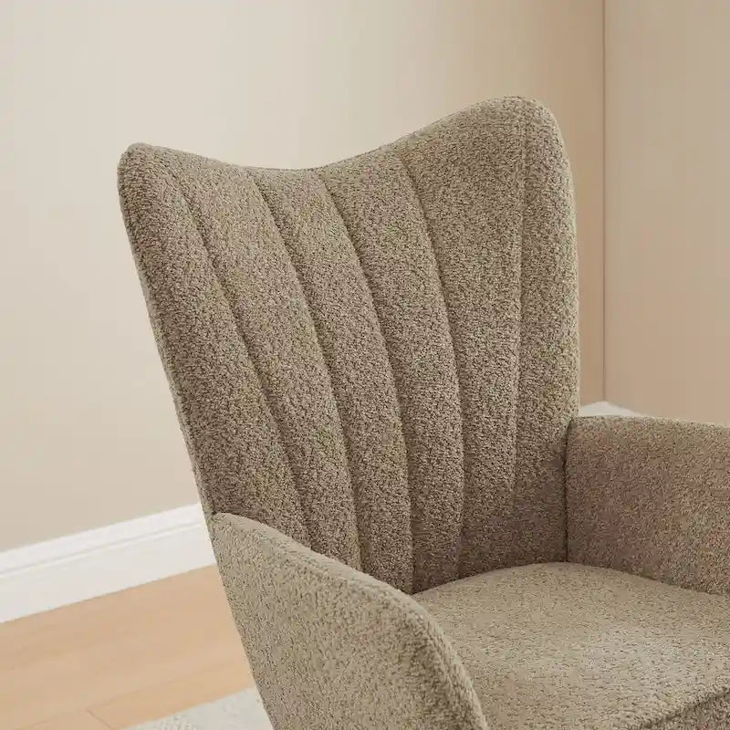 Chaise berçante de chambre d'enfant VANOMi 26,77 po de large en bouclé rembourrée avec pieds en bois (lot de 2)