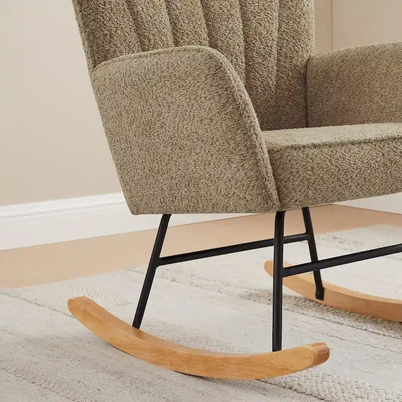 Chaise berçante de chambre d'enfant VANOMi 26,77 po de large en bouclé rembourrée avec pieds en bois (lot de 2)