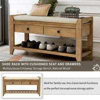 Range-chaussures avec assise rembourrée et tiroirs, banc de rangement d'entrée polyvalent (bleu marine antique)