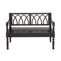 Banc en bois vieilli avec dossier arqué et pieds tournés – Noir ou blanc – Roche River Decor