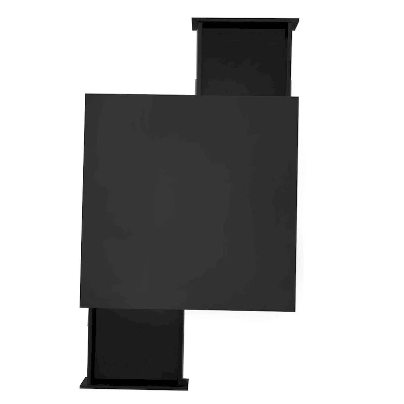 Table basse laquée : 4 pieds dorés, 2 tiroirs, design carré à 2 niveaux