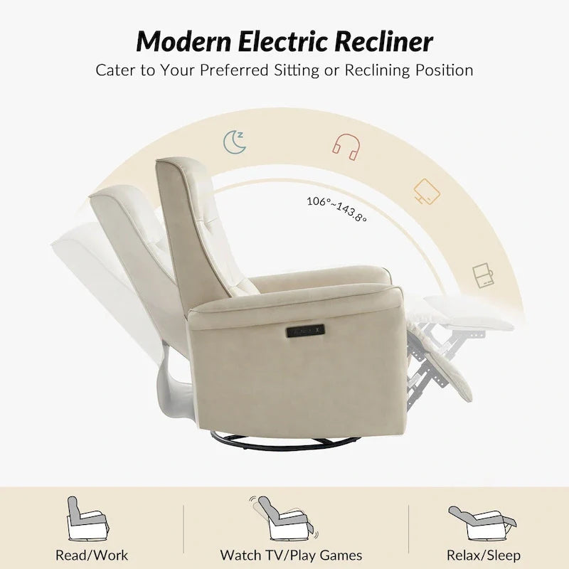 Fauteuil inclinable électrique pivotant en similicuir moderne Valentin avec ports USB par HULALA HOME