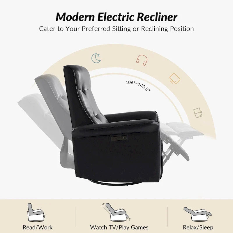 Fauteuil inclinable électrique pivotant en similicuir moderne Valentin avec ports USB par HULALA HOME