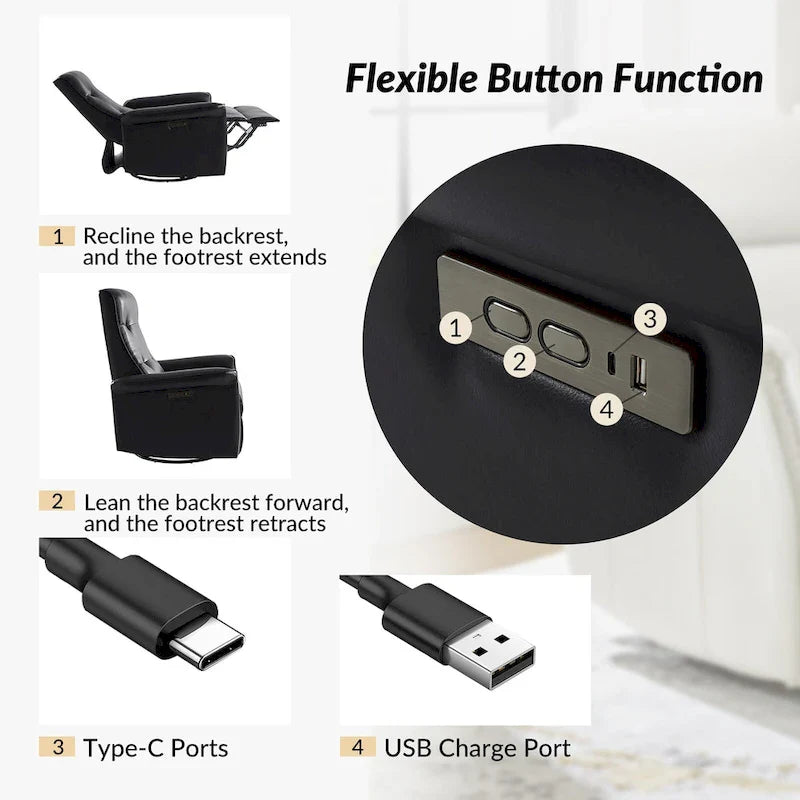 Fauteuil inclinable électrique pivotant en similicuir moderne Valentin avec ports USB par HULALA HOME