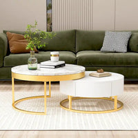 Table basse ronde gigogne moderne avec tiroirs
