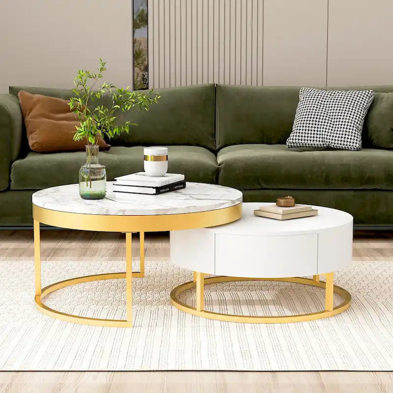 Table basse ronde gigogne moderne avec tiroirs