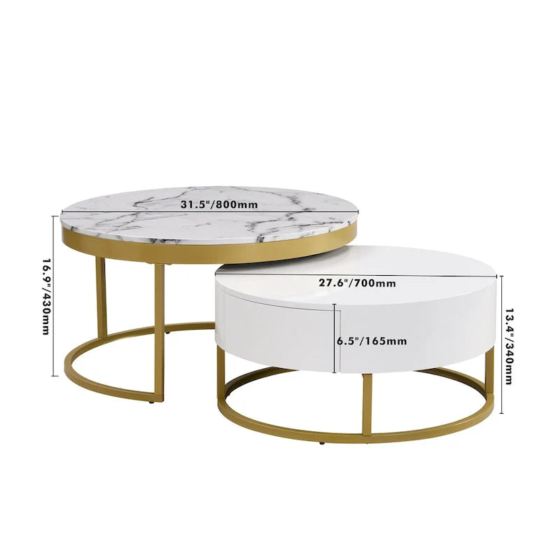 Table basse ronde gigogne moderne avec tiroirs