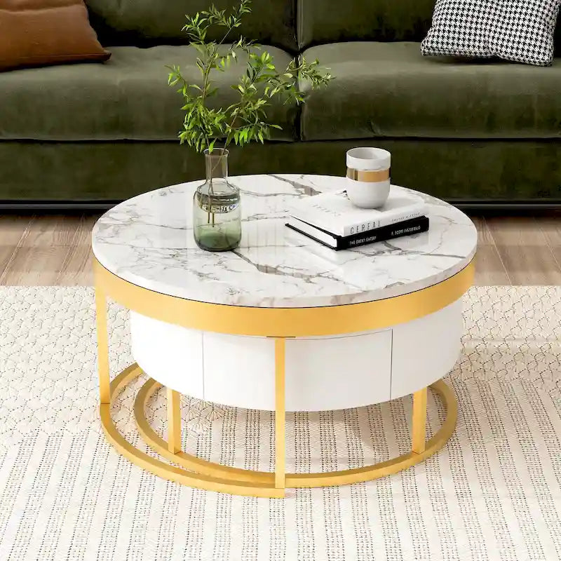 Table basse ronde gigogne moderne avec tiroirs