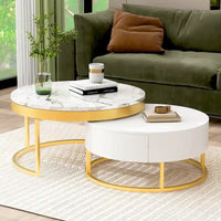 Table basse ronde gigogne moderne avec tiroirs