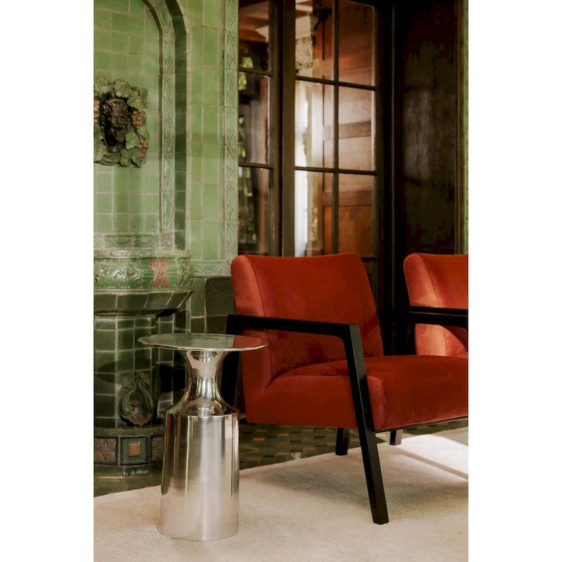 Table d'appoint Macari Art Déco en aluminium poli – 36,8 cm (L) x 36,8 cm (P) x 53,3 cm (H)