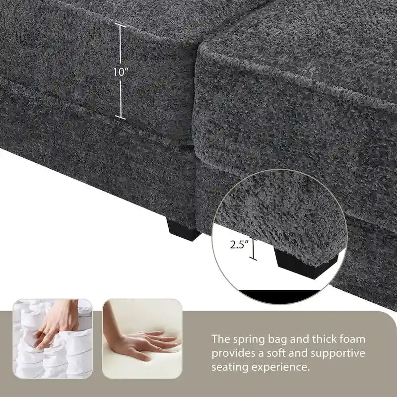 Ensemble canapé-lit sectionnel modulable convertible à combinaison libre 4 places rembourré, assise profonde, ottoman, gris