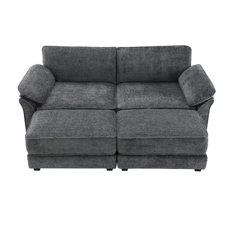 Ensemble canapé-lit sectionnel modulable convertible à combinaison libre 4 places rembourré, assise profonde, ottoman, gris