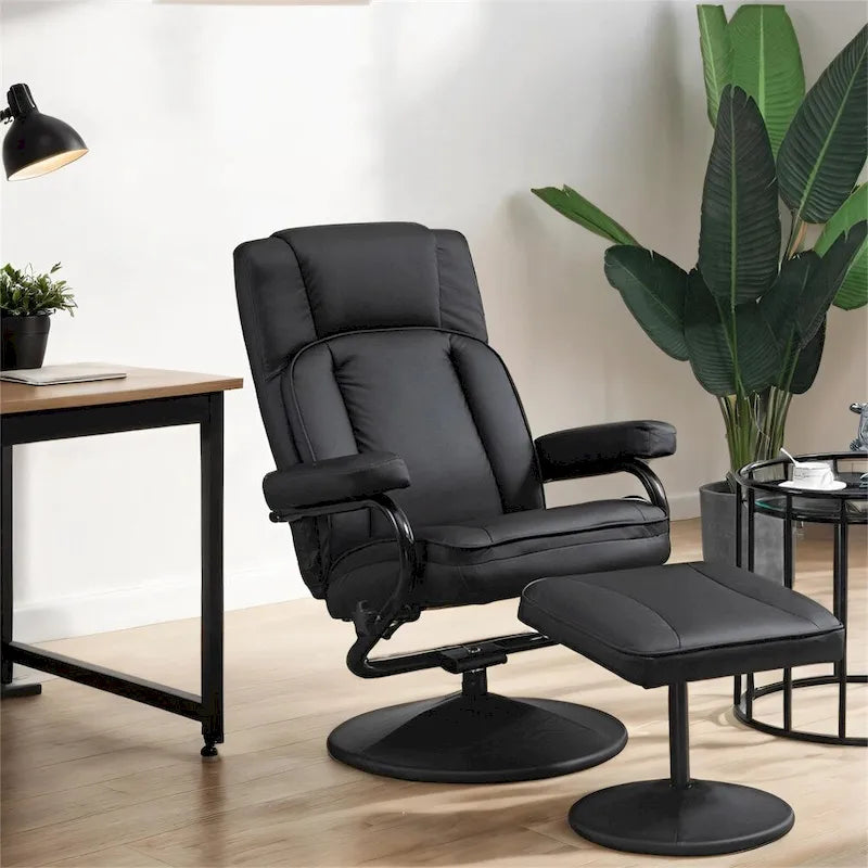 Fauteuil inclinable pivotant en cuir avec repose-pieds et accoudoirs ottoman