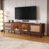 Meuble TV avec 3 armoires et 2 tiroirs, table console multimédia pour TV jusqu'à 80, meuble multimédia à LED, armoire TV