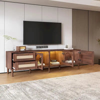 Meuble TV avec 3 armoires et 2 tiroirs, table console multimédia pour TV jusqu'à 80, meuble multimédia à LED, armoire TV
