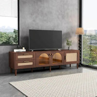 Meuble TV avec 3 armoires et 2 tiroirs, table console multimédia pour TV jusqu'à 80, meuble multimédia à LED, armoire TV