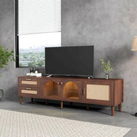 Meuble TV avec 3 armoires et 2 tiroirs, table console multimédia pour TV jusqu'à 80, meuble multimédia à LED, armoire TV