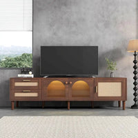 Meuble TV avec 3 armoires et 2 tiroirs, table console multimédia pour TV jusqu'à 80, meuble multimédia à LED, armoire TV
