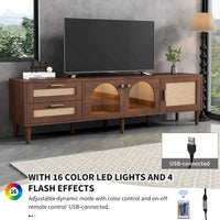 Meuble TV avec 3 armoires et 2 tiroirs, table console multimédia pour TV jusqu'à 80, meuble multimédia à LED, armoire TV
