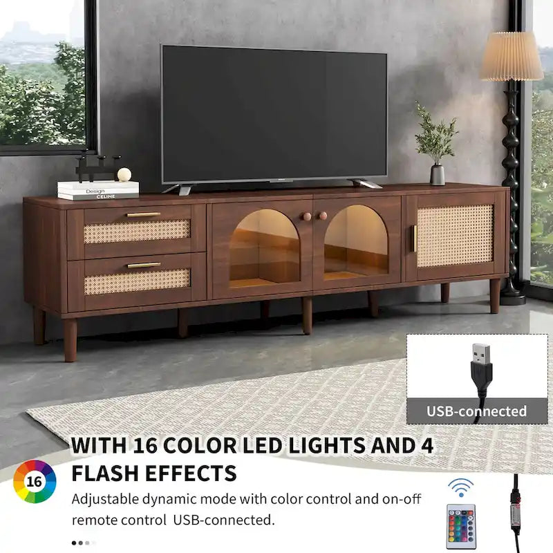 Meuble TV avec 3 armoires et 2 tiroirs, table console multimédia pour TV jusqu'à 80, meuble multimédia à LED, armoire TV