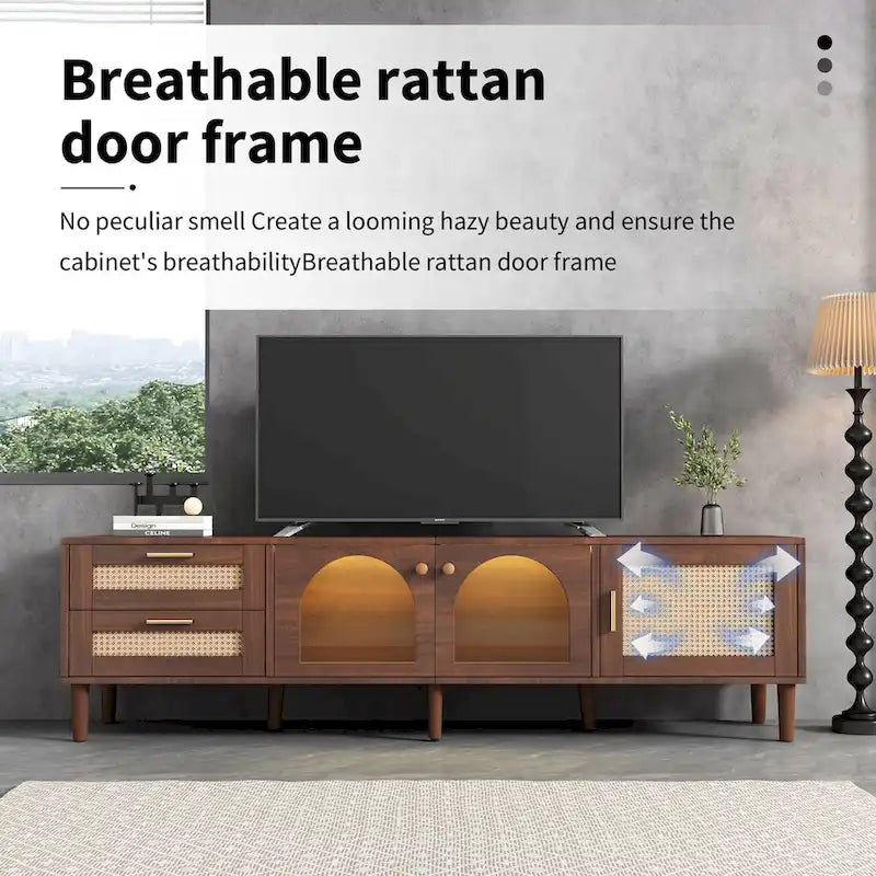 Meuble TV avec 3 armoires et 2 tiroirs, table console multimédia pour TV jusqu'à 80, meuble multimédia à LED, armoire TV