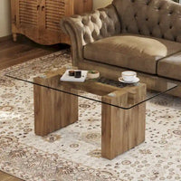 Table basse et table à manger moderne minimaliste en verre trempé avec plateau à autocollant, associée à un MDF doré décoratif