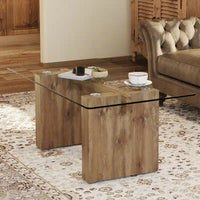 Table basse et table à manger moderne minimaliste en verre trempé avec plateau à autocollant, associée à un MDF doré décoratif