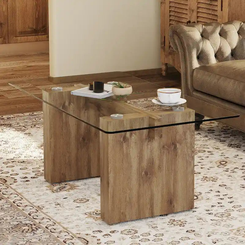 Table basse et table à manger moderne minimaliste en verre trempé avec plateau à autocollant, associée à un MDF doré décoratif