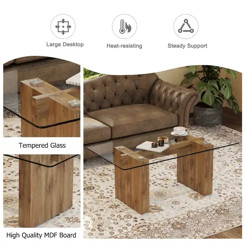 Table basse et table à manger moderne minimaliste en verre trempé avec plateau à autocollant, associée à un MDF doré décoratif