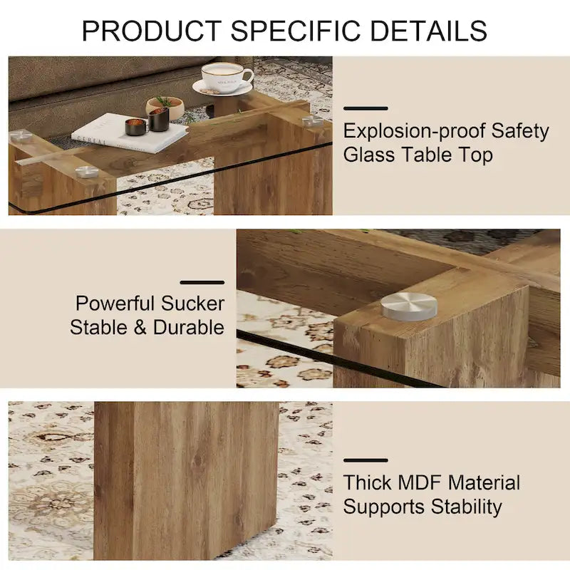 Table basse et table à manger moderne minimaliste en verre trempé avec plateau à autocollant, associée à un MDF doré décoratif